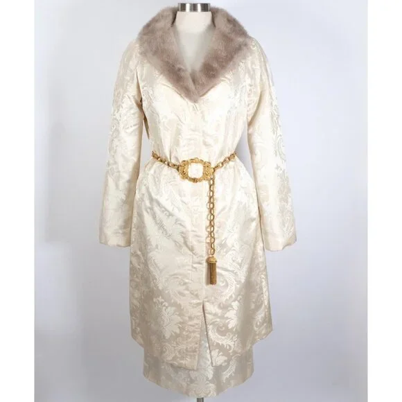 Y2K Dolce&Gabbana skirt suit jacket 42 US 6 Fall 1997 /8 brocade mink fur collar